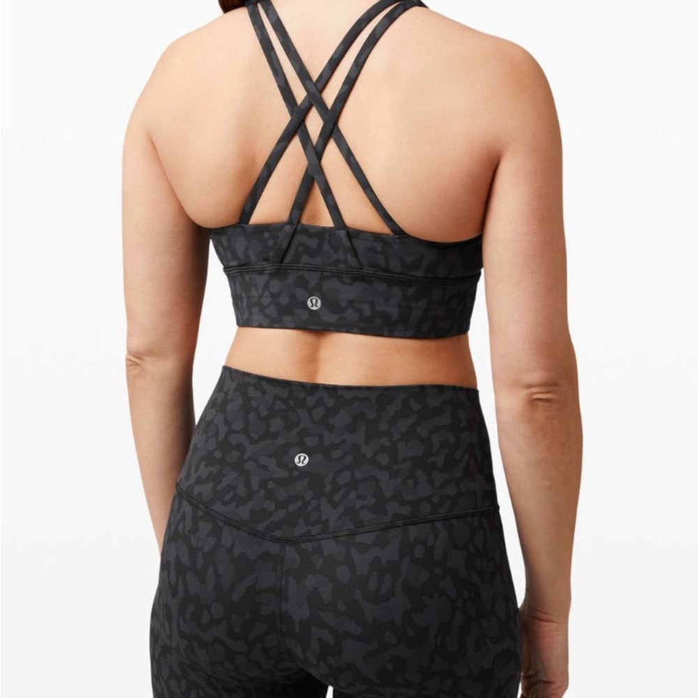 9. MRSP$68 Lululemon Energy Bra High Neck Long line Camo Deep Coal size 4